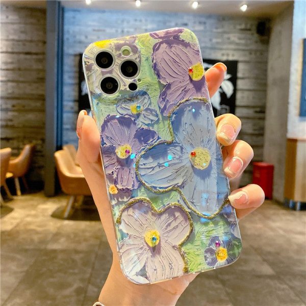 1677-Blue-iPhone.jpg INS Hot Oil Painting Flower Galaxy/iPhone Case