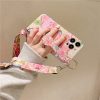 New Oil Painting Flower Wristband iPhone Case with Messenger Rope