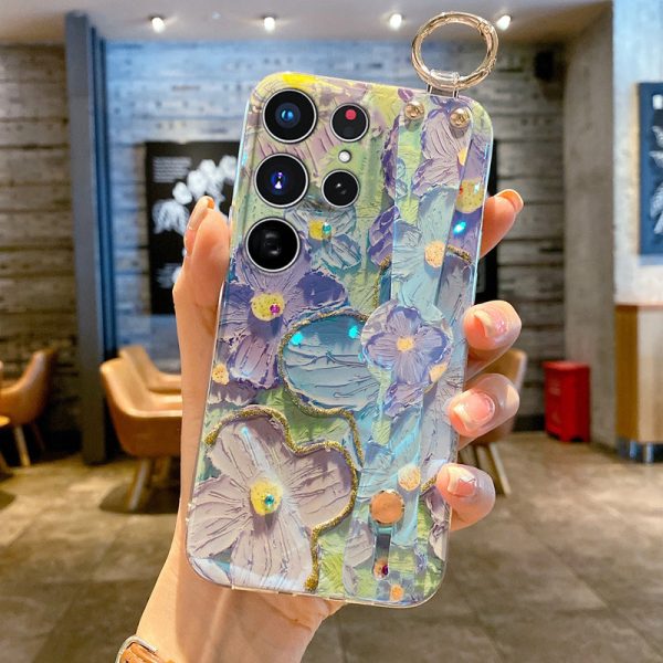 1_bb351adb-14a0-42dd-8cb3-cf84586084df.jpg Purple Oil Painting Flower Wristband Holder With Lanyard Galaxy Phone Case