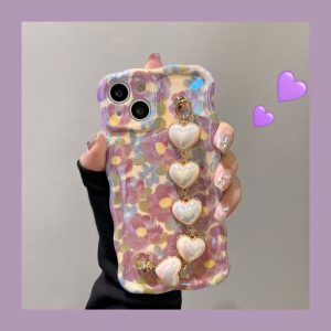 Purple Oil Painting Flower Wristband Chain iPhone Case