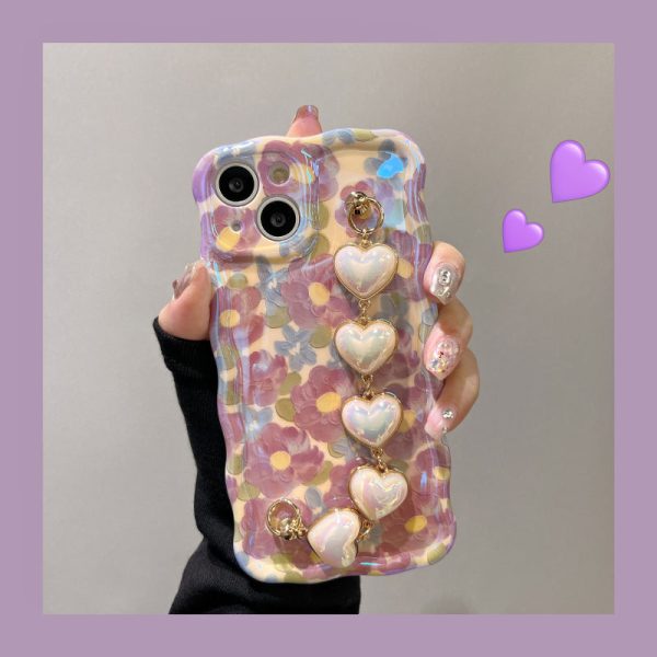 Purple Oil Painting Flower Wristband Chain iPhone Case