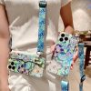 Purple Oil Painting Flower Wristband Holder with Lanyard iPhone Case
