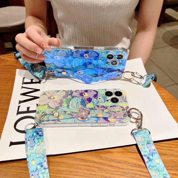 IMG_1693.jpg Purple Oil Painting Flower Wristband Holder With Lanyard Galaxy Phone Case