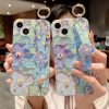 Purple Oil Painting Flower Wristband Holder with Lanyard iPhone Case